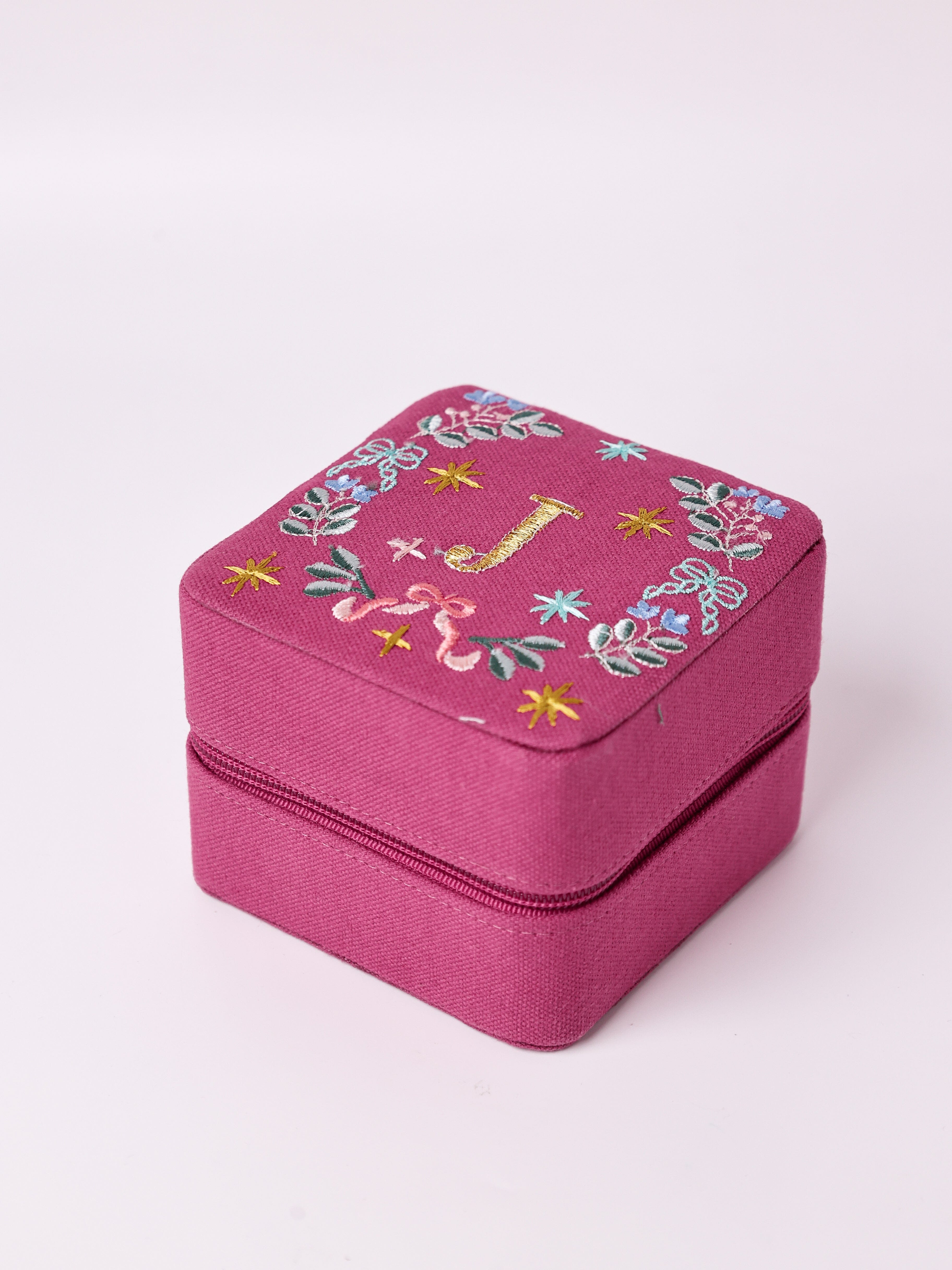 Monogram J - Secret Garden Embroidered Monogram Mini Jewellery Box | The Wishing Chair