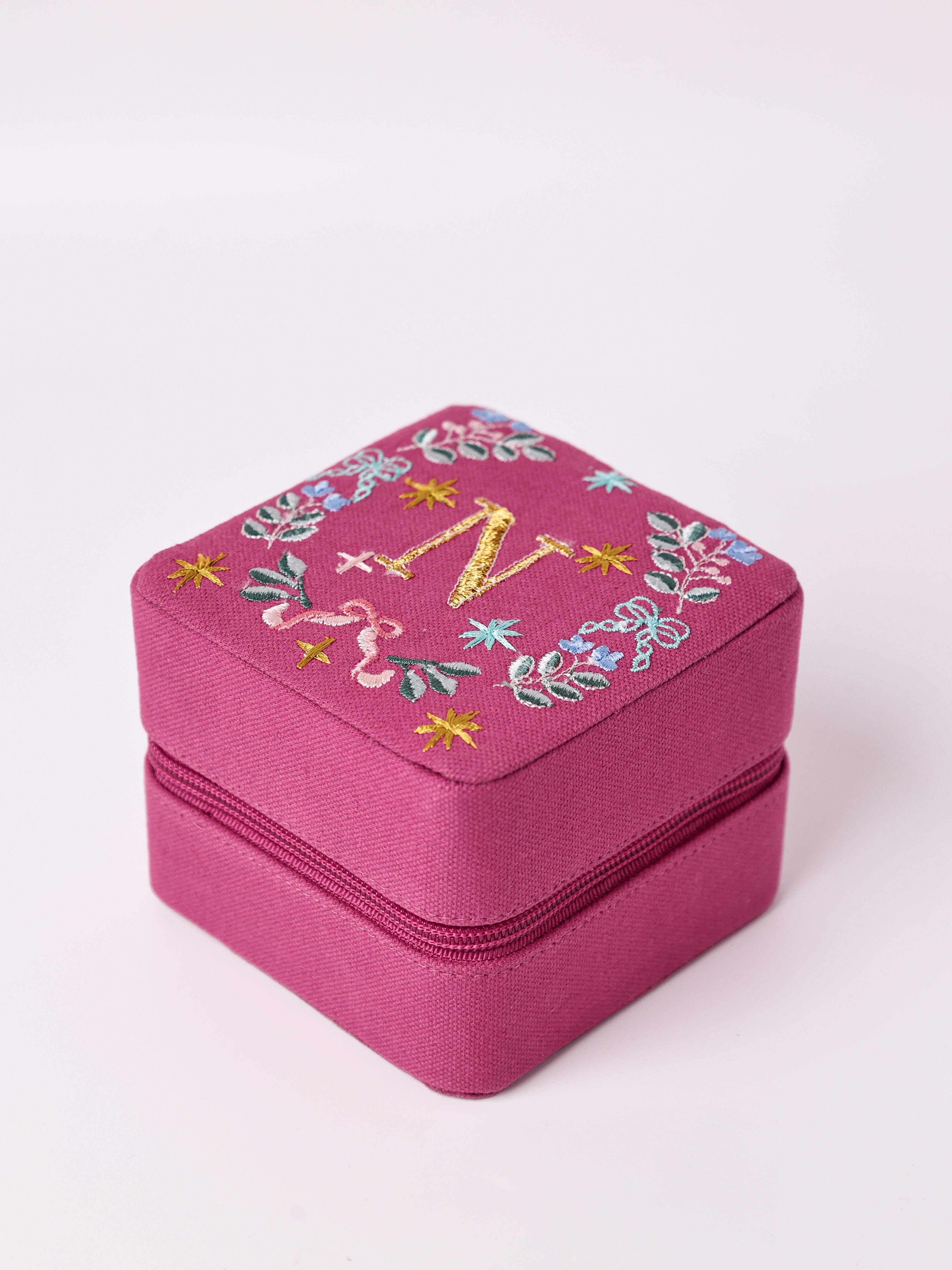 Monogram N - Secret Garden Embroidered Monogram Mini Jewellery Box | The Wishing Chair