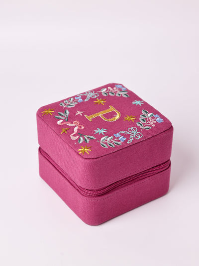 18659-P Secret Garden Embroidered Monogram Mini Jewellery Box