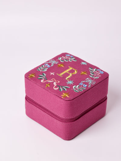 18659-R Secret Garden Embroidered Monogram Mini Jewellery Box