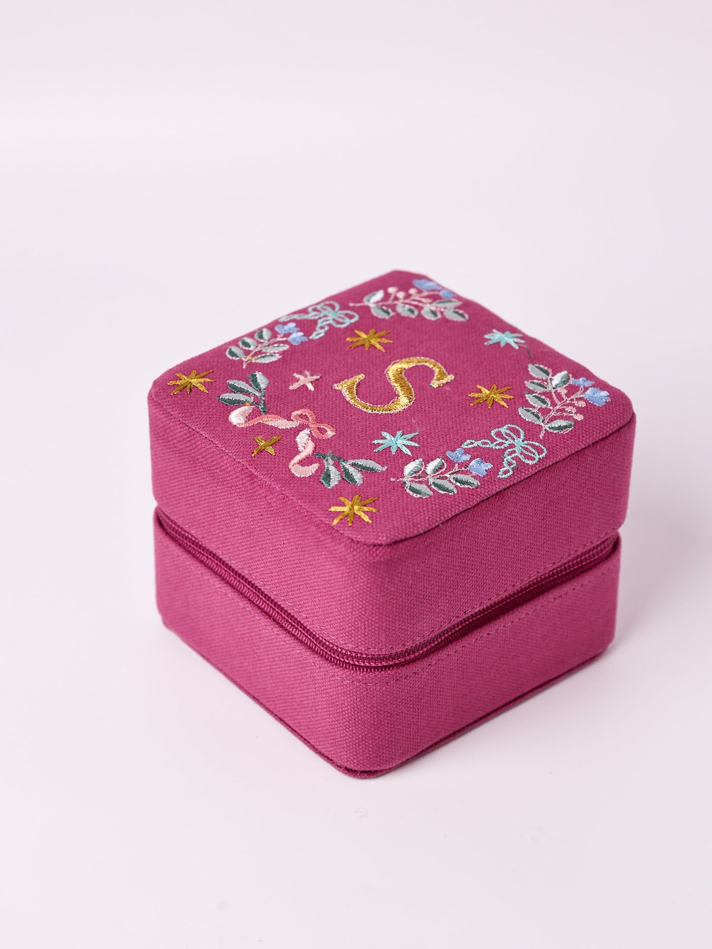18659-S Secret Garden Embroidered Monogram Mini Jewellery Box