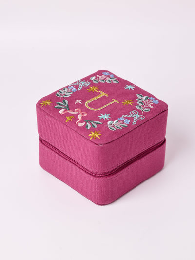 18659-U Secret Garden Embroidered Monogram Mini Jewellery Box