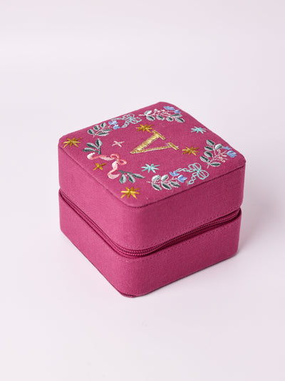 18659-V Secret Garden Embroidered Monogram Mini Jewellery Box