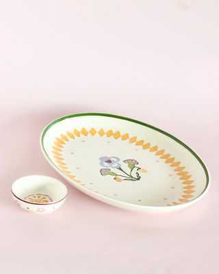 Sundrop Handpainted Ceramic Oval Plate & Nutbowl