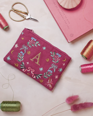 Secret Garden Embroidered Monogram Coin Pouch