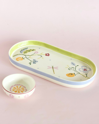 Sundrop Handpainted Ceramic Oval Platter & Nutbowl
