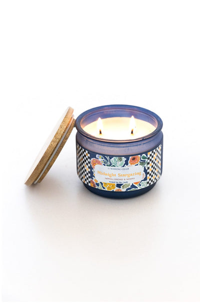 4 Dia x 3.25H Inch / BLUE / Made of Handpainted Stoneware Midnight Stargazing Soy Wax Jar Candle