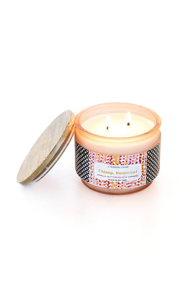 4 Dia x 3.25H Inch / Coral / Made of Handpainted Stoneware Chin Up, Buttercup Soy Wax Jar Candle