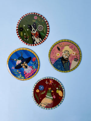 Quirky Crew Metallic Coasters - Set of 4