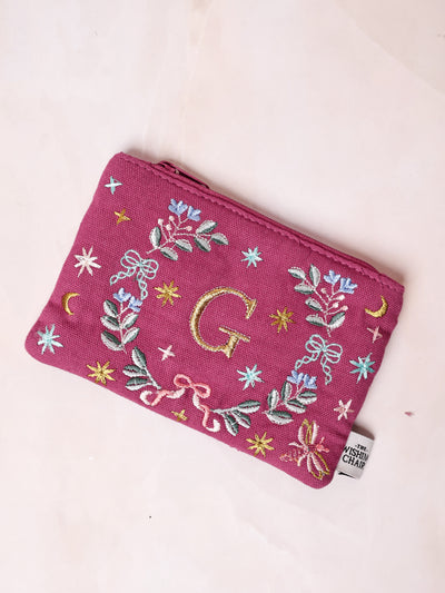 Secret Garden Embroidered Monogram Coin Pouch
