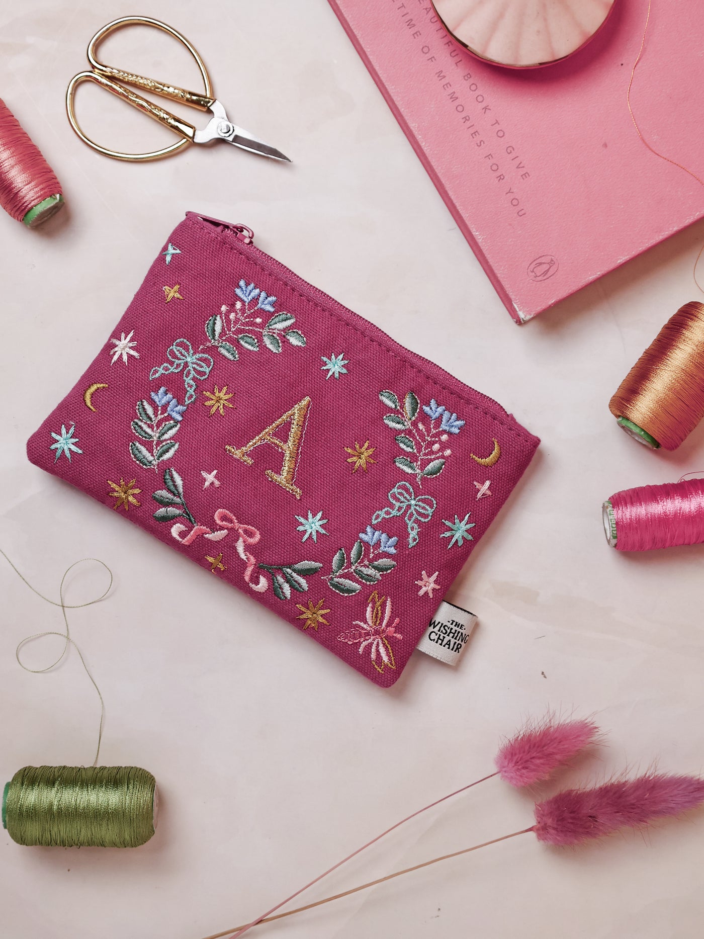 Secret Garden Embroidered Monogram Coin Pouch