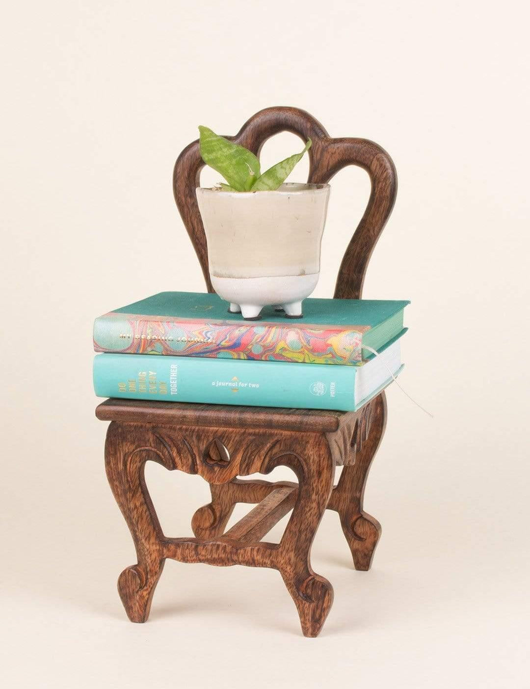 Alice mini chair handcrafted wooden wall shelf with natural grain finish | The Wishing Chair