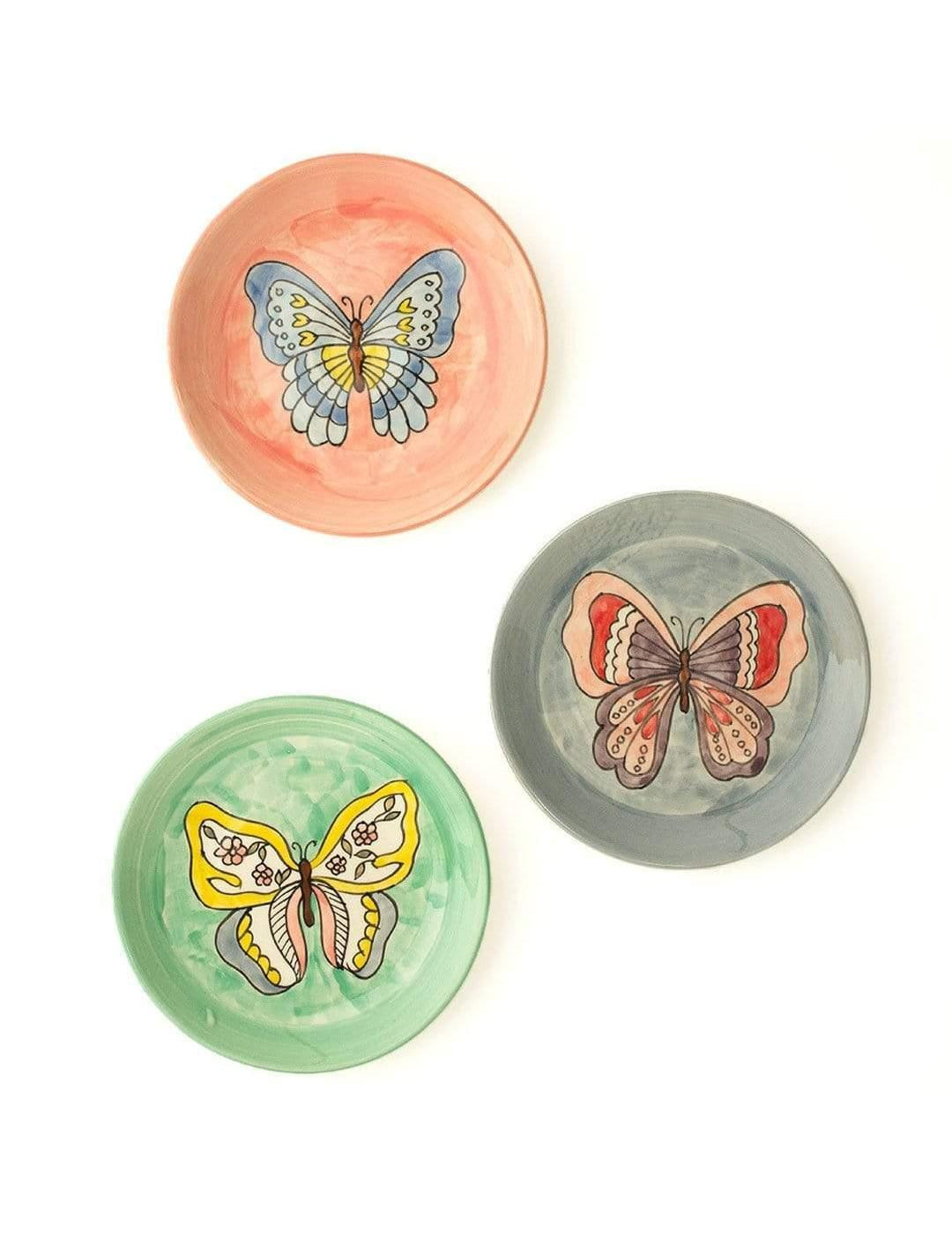 Butterflies Wall Plates - Set Of 3 -Handpainted Stoneware - The Wishing Chair