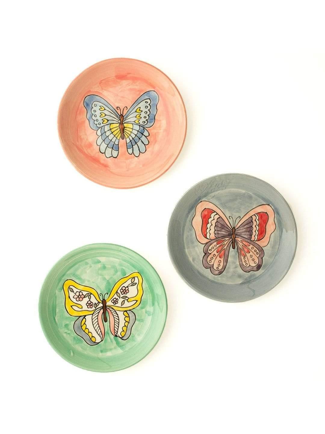 Butterflies Wall Plates - Set Of 3 -Handpainted Stoneware - The Wishing Chair