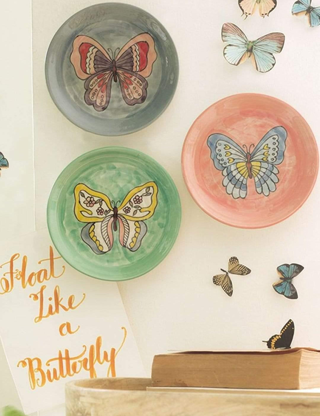 Butterflies Wall Plates - Set Of 3 -Handpainted Stoneware - The Wishing Chair