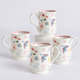 Sweet Pea Floral Mug Ceramic Mugs - Set of 4