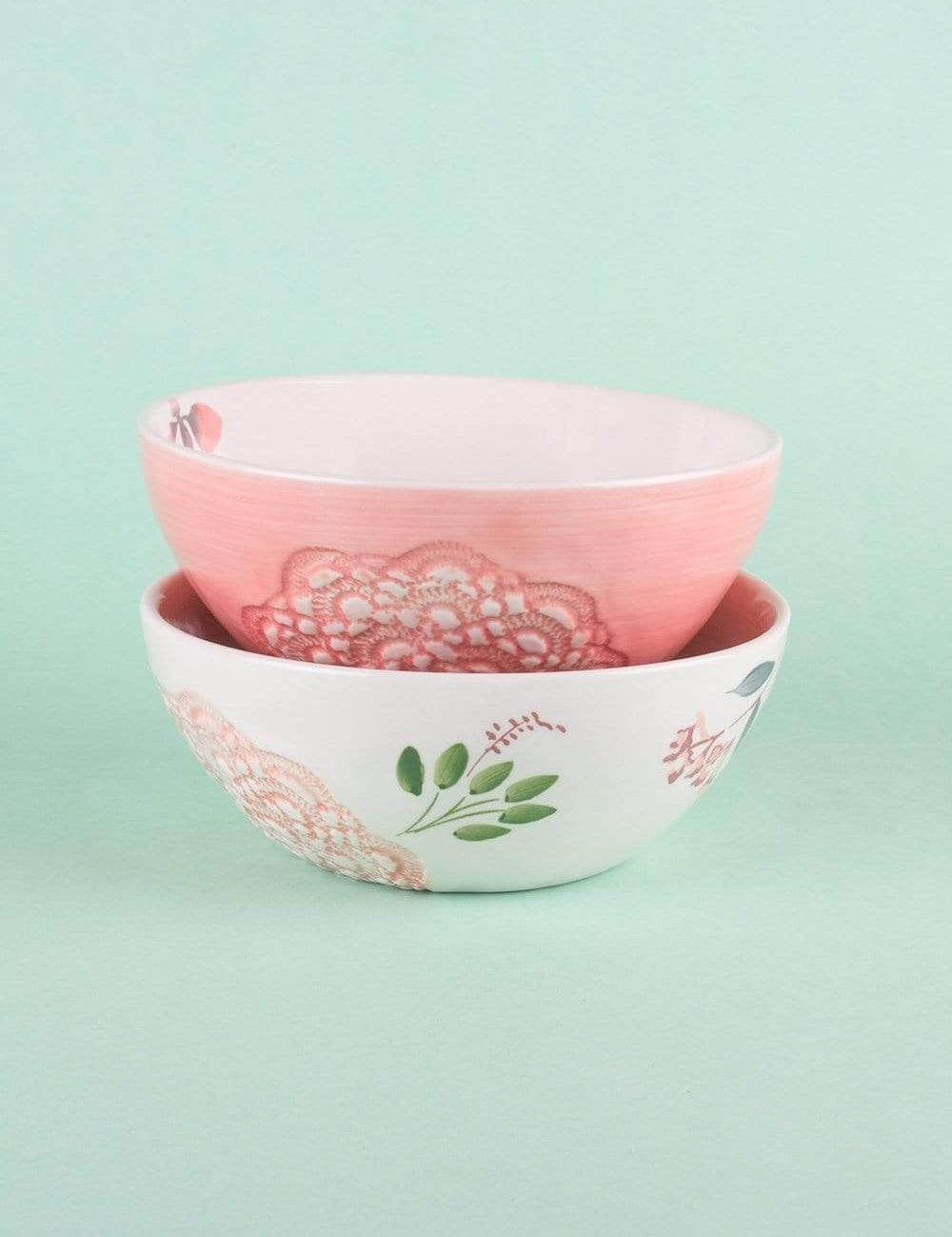 Floral Lace Handpainted Bowl - Set of 2 - The Wishing Chair