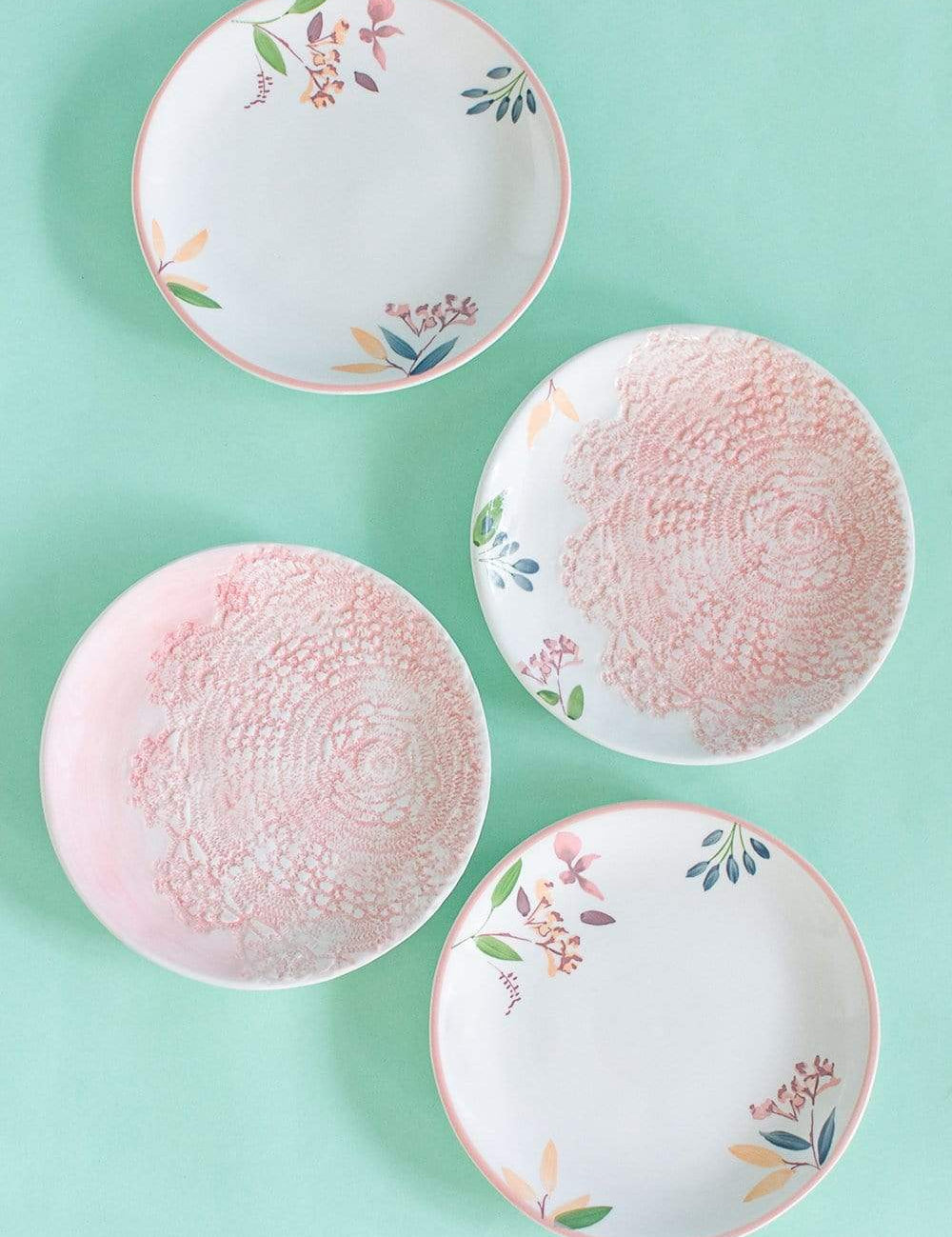 Floral Lace Handpainted Dessert Plate- Set of 4 - 6 inches - The Wishing Chair