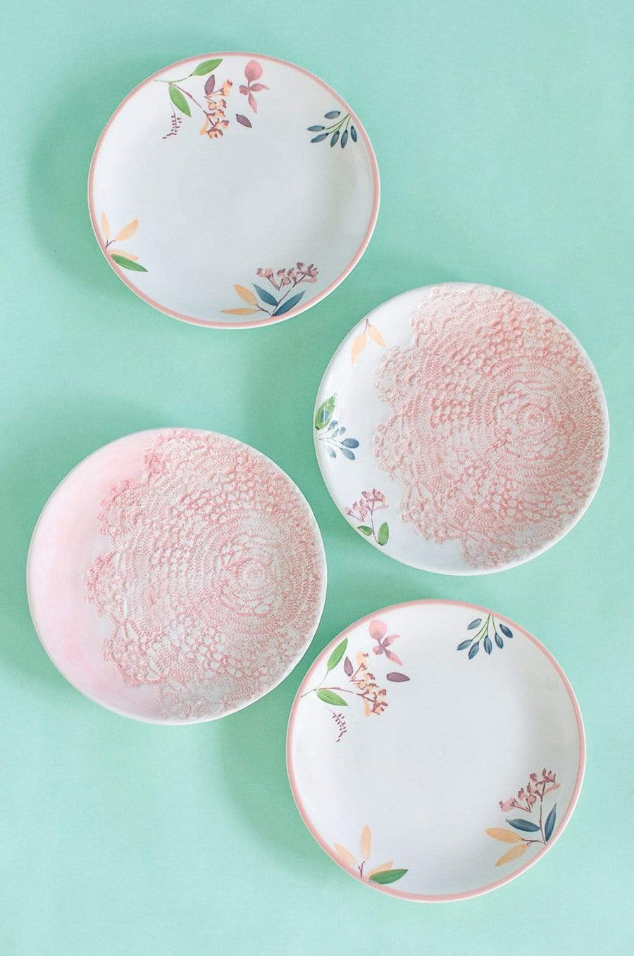 Floral Lace Handpainted Dessert Plate- Set of 4 - 6 inches - The Wishing Chair