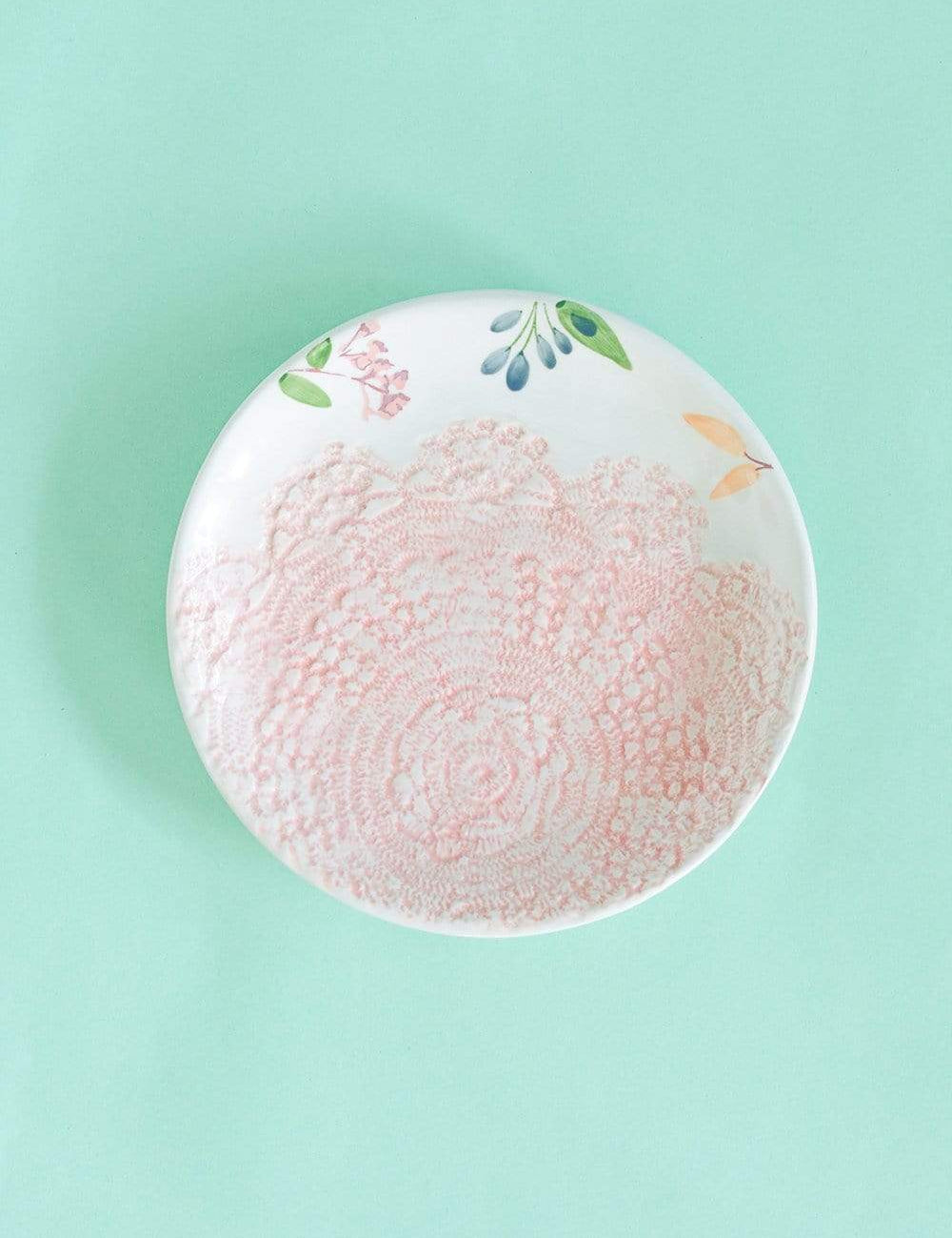 Floral Lace Handpainted Dessert Plate- Set of 4 - 6 inches - The Wishing Chair