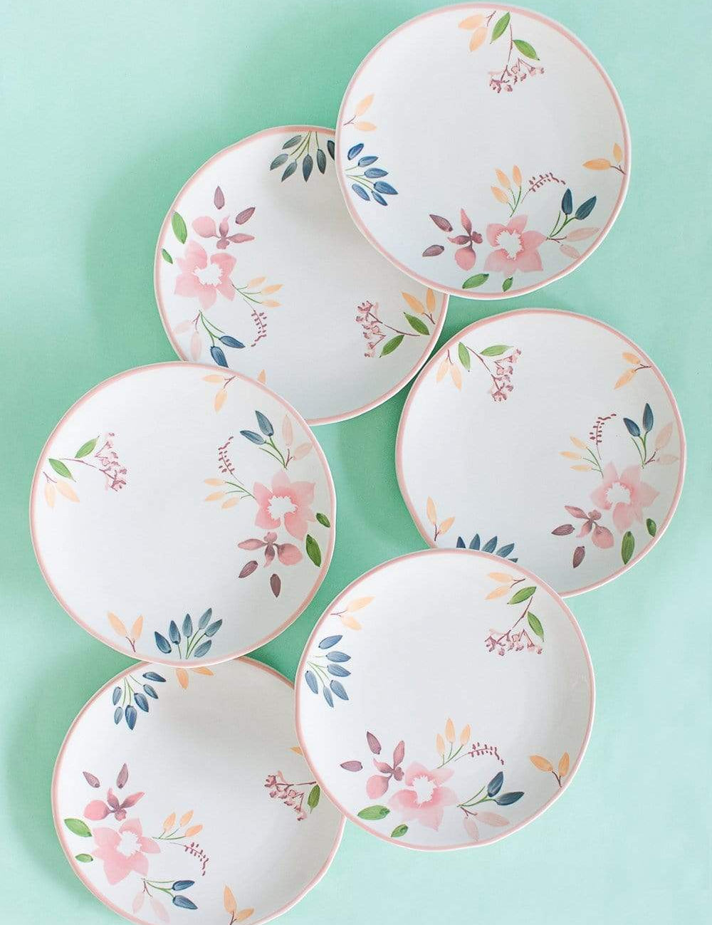 Floral Lace Handpainted Dinner Plates- Set of 6 - 8 inches - The Wishing Chair