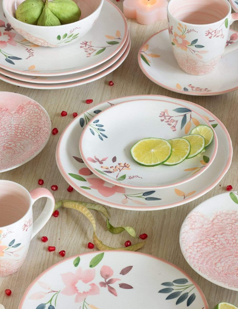 Floral Lace Handpainted Dinner Plates- Set of 6 - 8 inches - The Wishing Chair