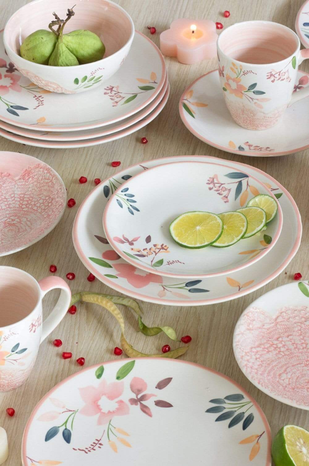 Floral Lace Handpainted Dinner Plates- Set of 6 - 8 inches - The Wishing Chair