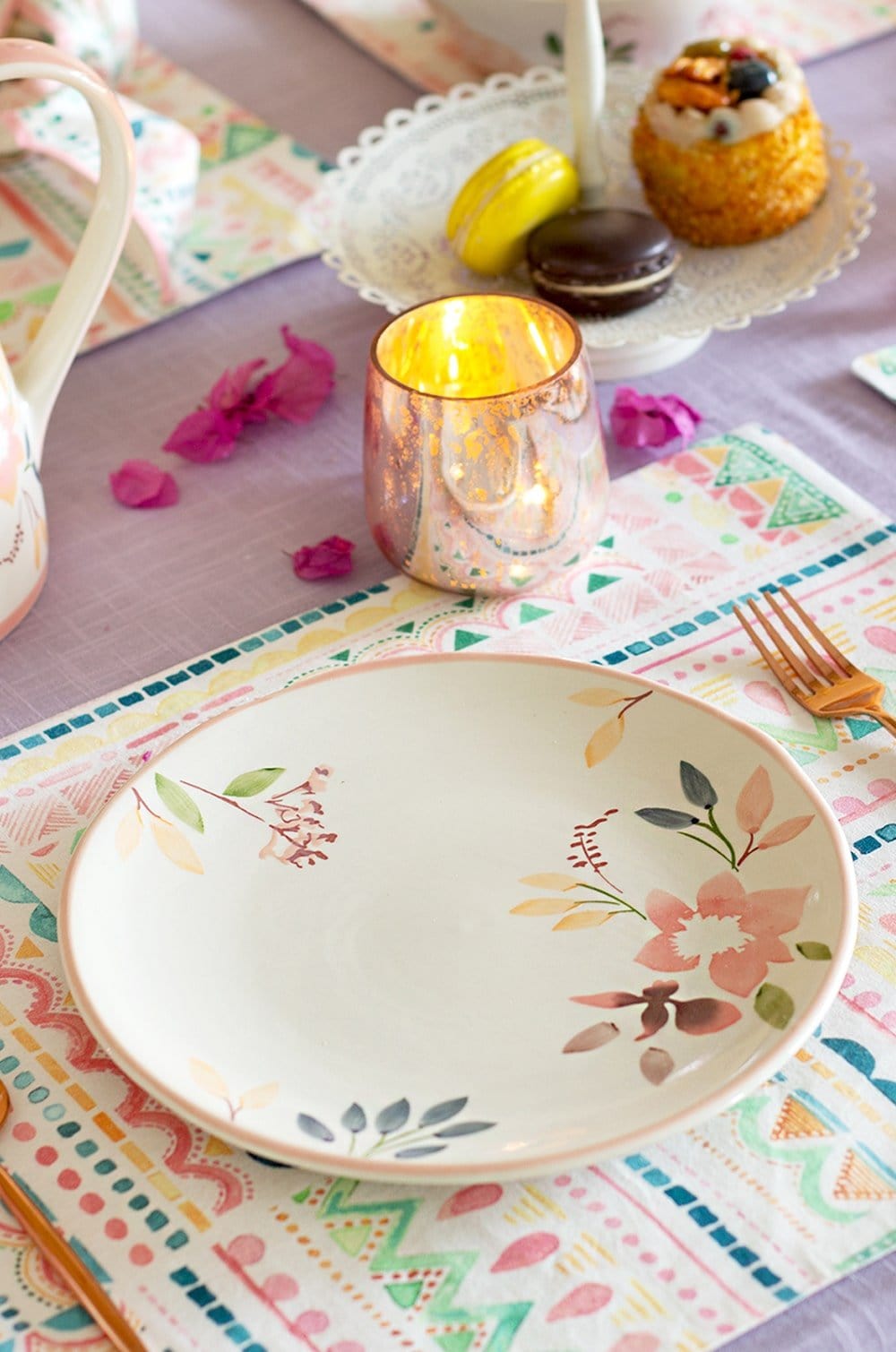 Floral Lace Handpainted Dinner Plates- Set of 6 - 8 inches - The Wishing Chair