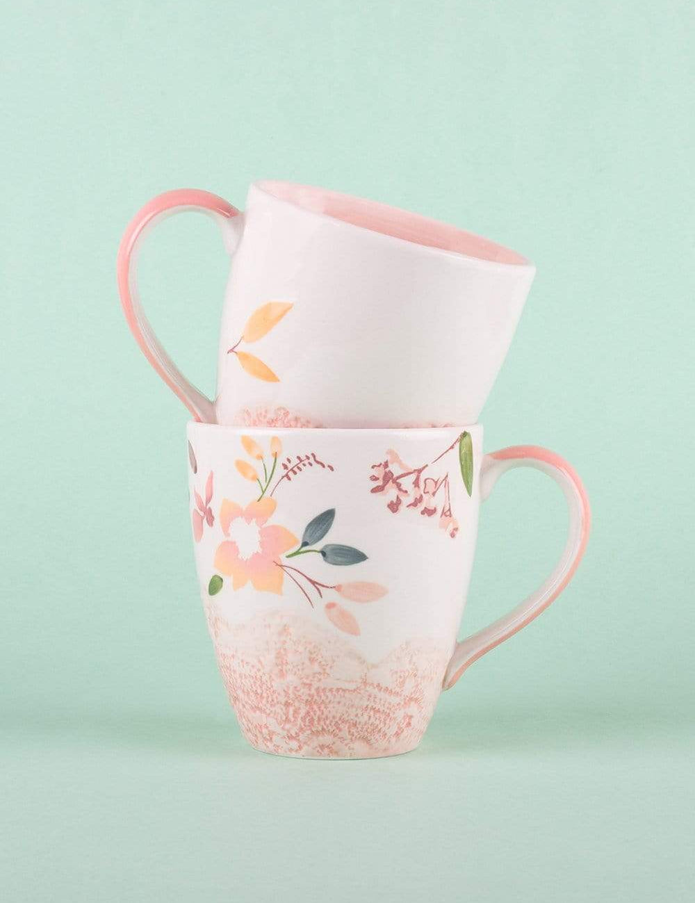 Floral Lace Handpainted Mug - Set of 2 - The Wishing Chair