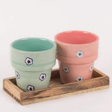 Hello Daisy Planters  With Wooden Tray -set Of 2 - The Wishing Chair