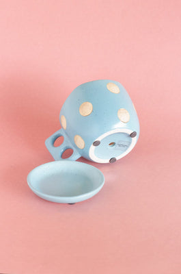 Madhatter Polka Dot Teacup Planter- Blue - The Wishing Chair