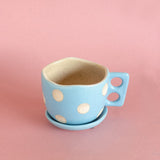Madhatter Polka Dot Teacup Planter- Blue - The Wishing Chair