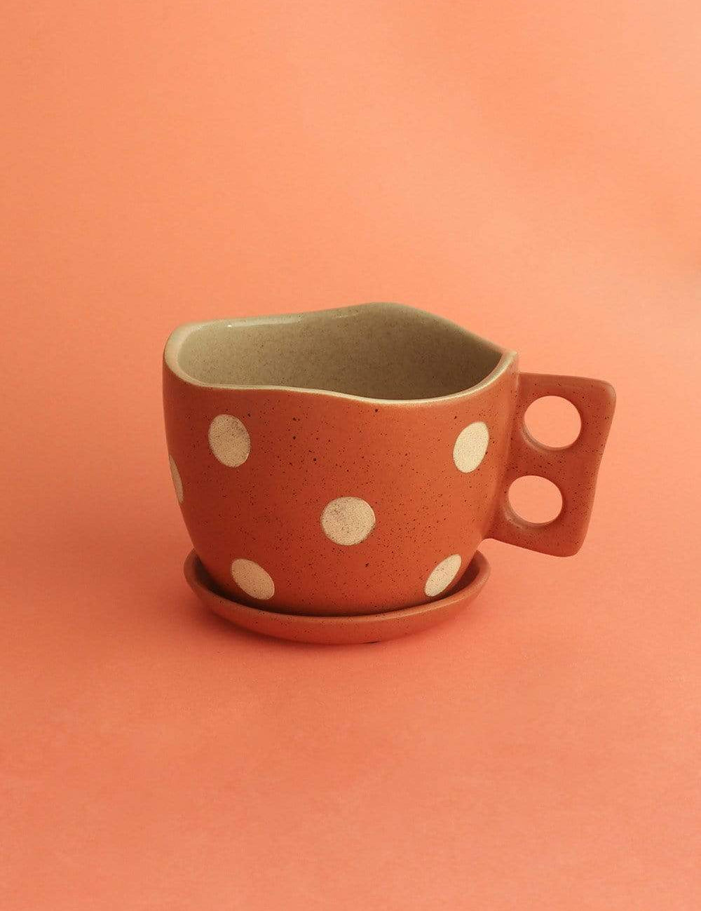 Madhatter Polka Dot Teacup Planter- Rust - The Wishing Chair