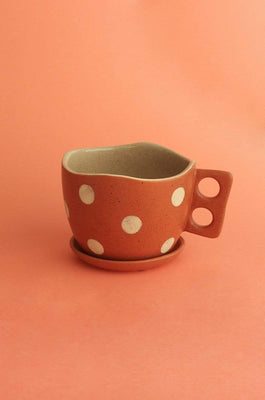 Madhatter Polka Dot Teacup Planter- Rust - The Wishing Chair