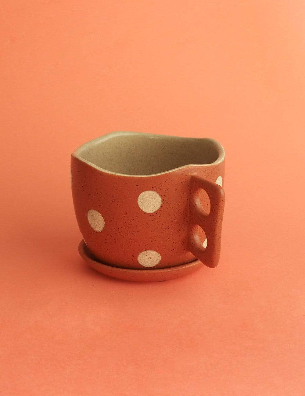 Madhatter Polka Dot Teacup Planter- Rust - The Wishing Chair