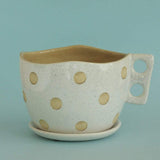 Madhatter Polka Dot Teacup White Planter - The Wishing Chair