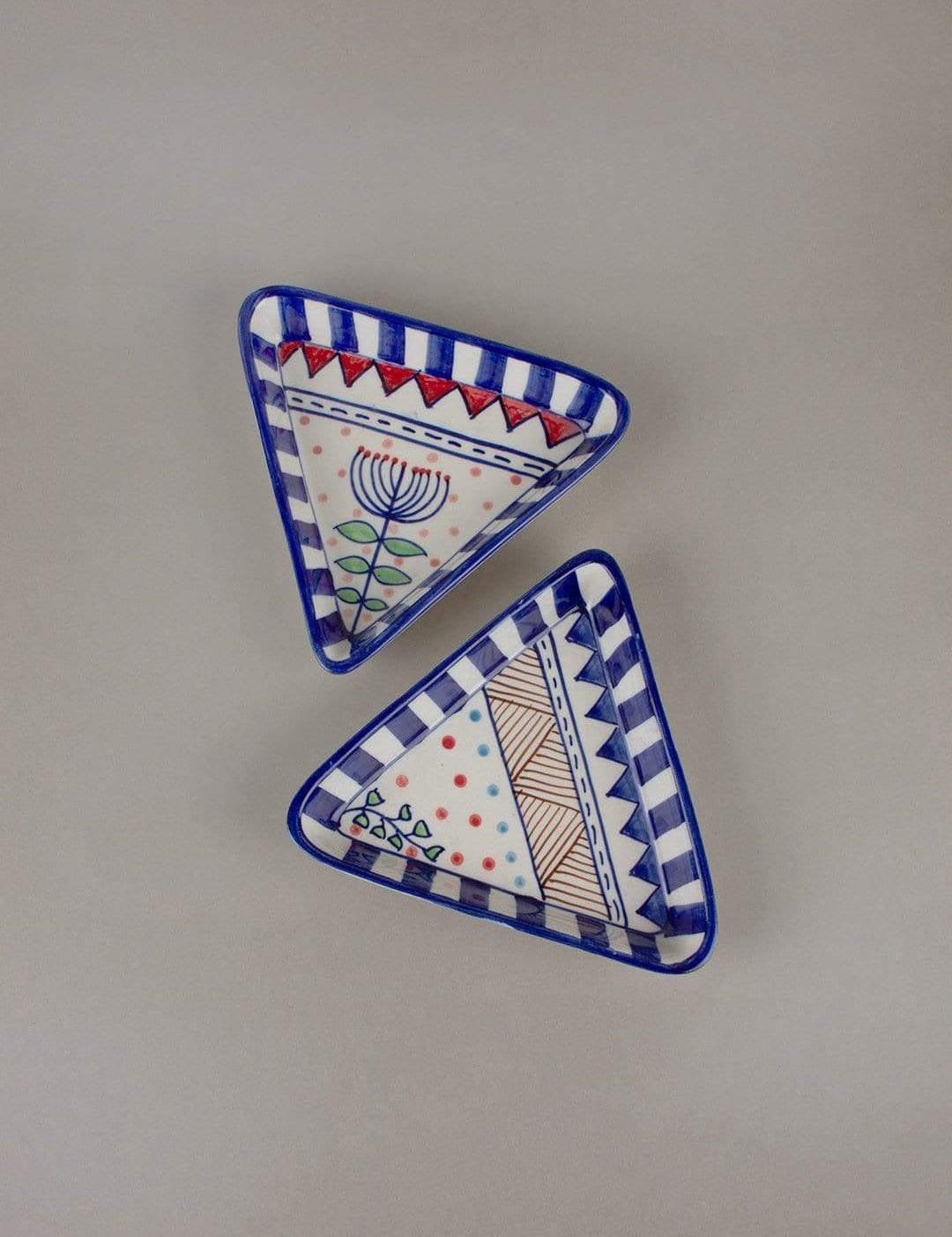 Magnolia Sky Handpainted Triangle Plates - Set Of 2 - The Wishing Chair