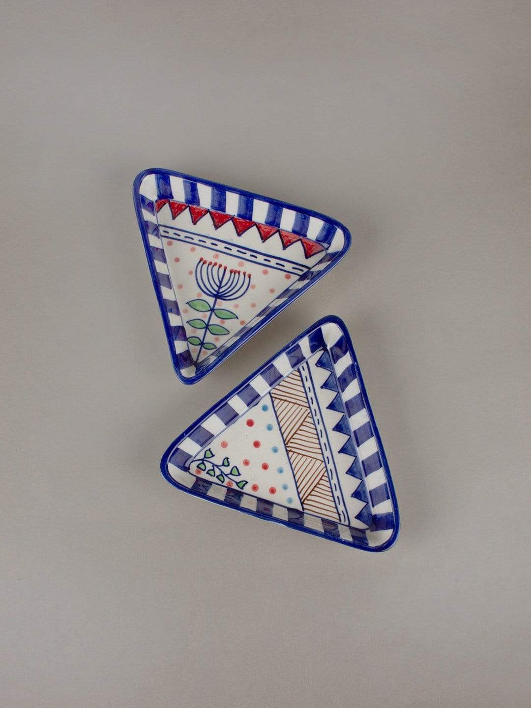 Magnolia Sky Handpainted Triangle Plates - Set Of 2 - The Wishing Chair