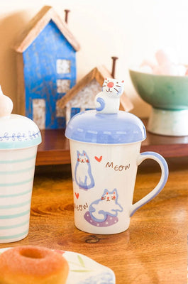 Meow Handpainted Mug with Lid - The Wishing Chair