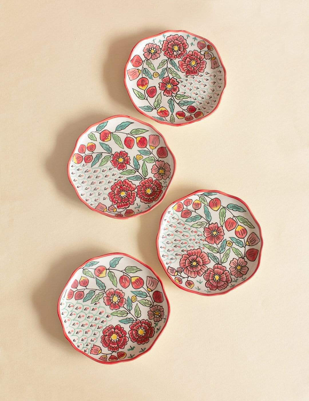 Poppy Petals Handpainted Dessert Plates - Set Of 4 - The Wishing Chair