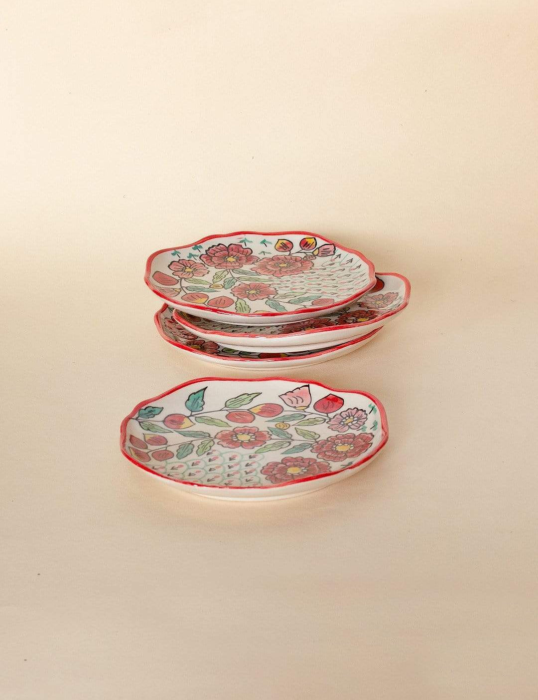 Poppy Petals Handpainted Dessert Plates - Set Of 4 - The Wishing Chair