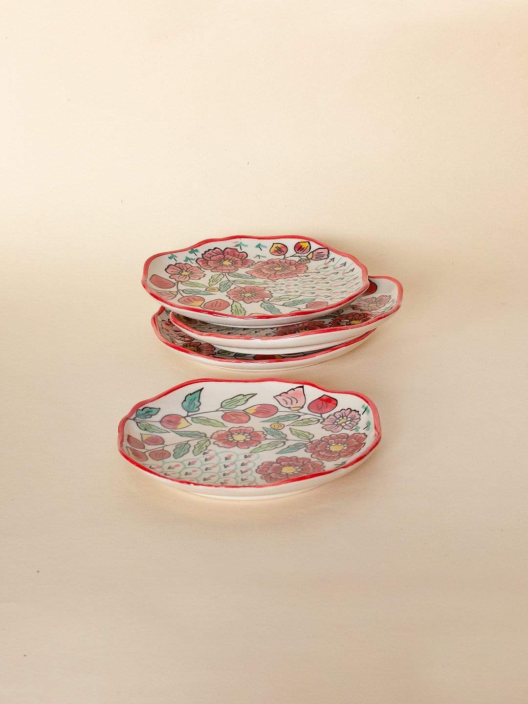 Poppy Petals Handpainted Dessert Plates - Set Of 4 - The Wishing Chair