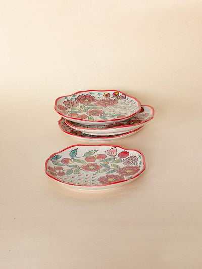 Poppy Petals Handpainted Dessert Plates - Set Of 4 - The Wishing Chair
