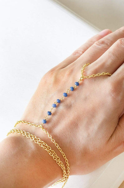 Raindrops Gold Plated Hath Phool with Blue Routile Semi Precious Stones - The Wishing Chair