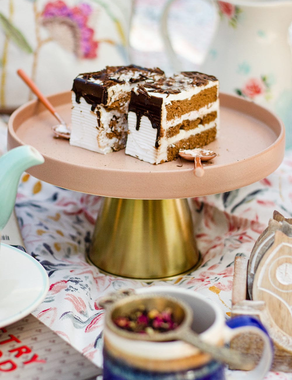 Silver Peonies Cakestand With Metallic Removable Stand - The Wishing Chair