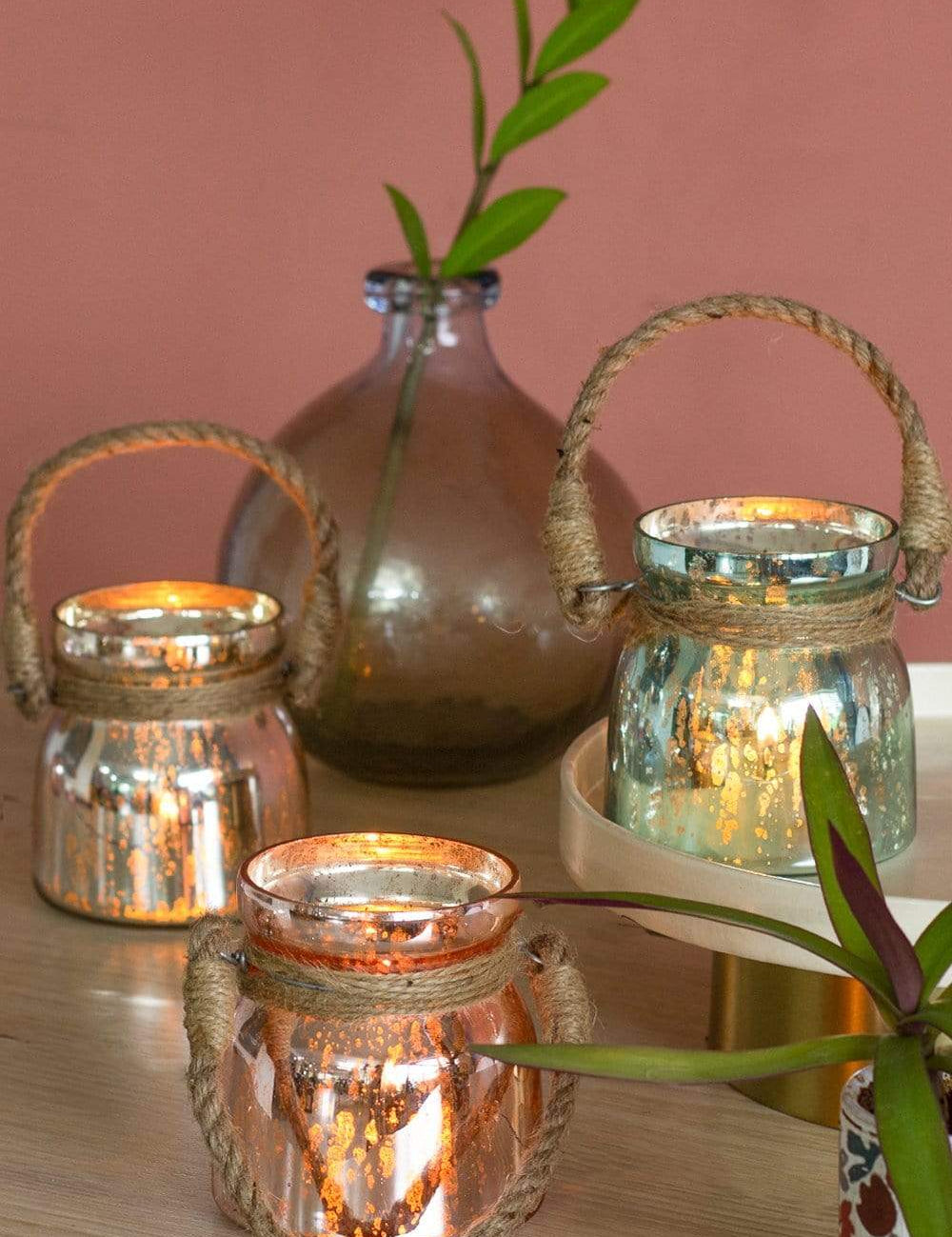 Sparkle Dust Glass Votives with Jute Rope - Set of 3 - The Wishing Chair