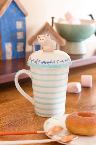 Striped Pig Handpainted Mug with Lid - The Wishing Chair