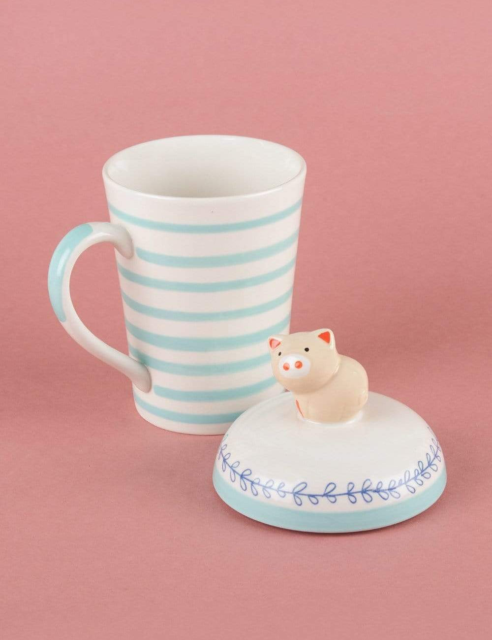 Striped Pig Handpainted Mug with Lid - The Wishing Chair