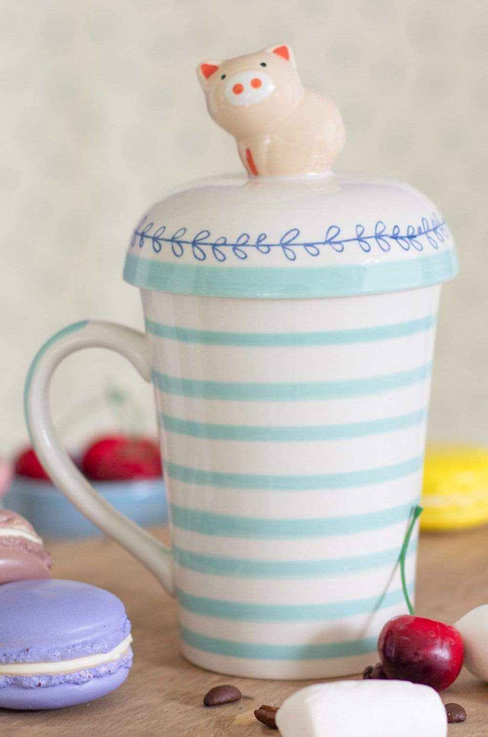Striped Pig Handpainted Mug with Lid - The Wishing Chair
