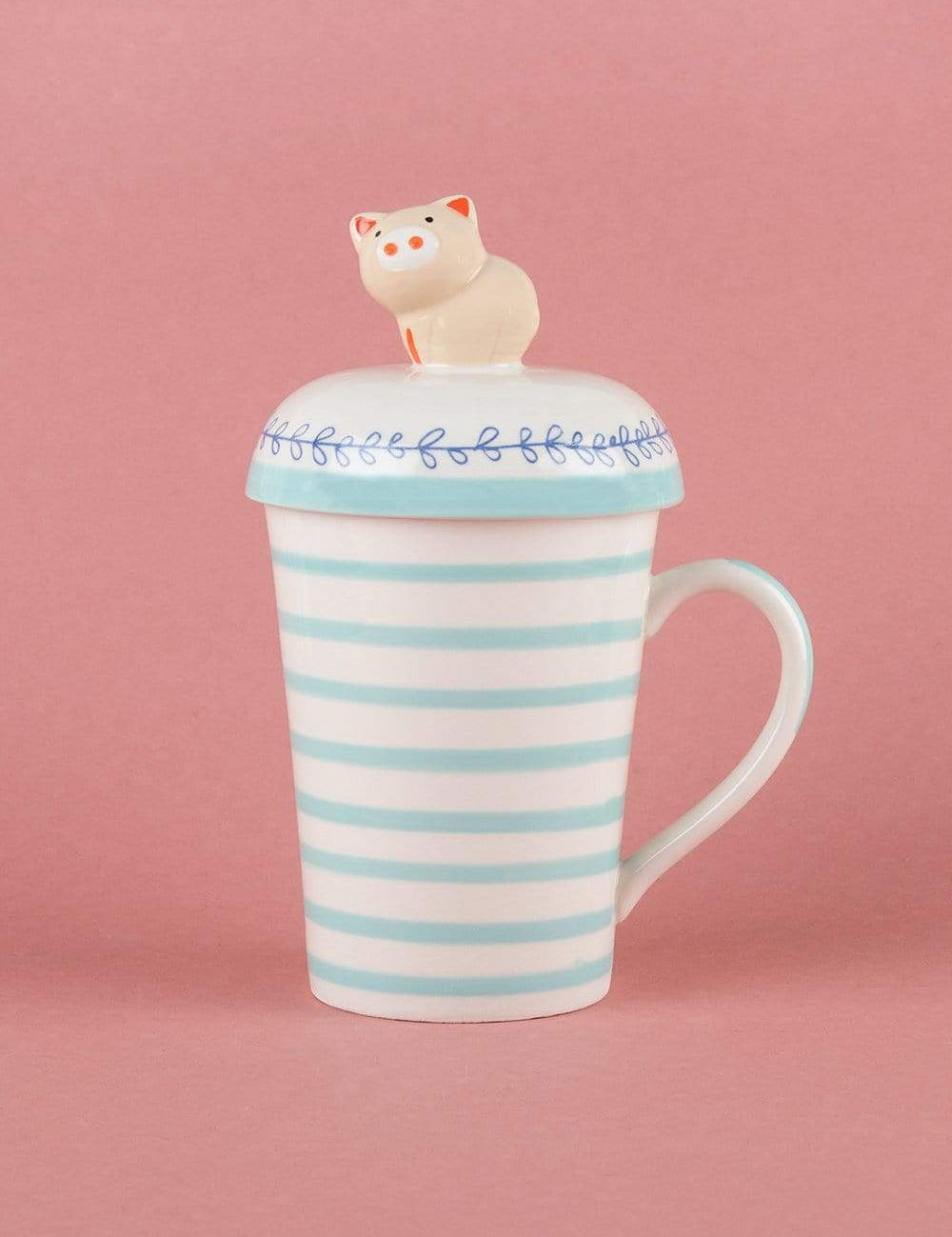 Striped Pig Handpainted Mug with Lid - The Wishing Chair